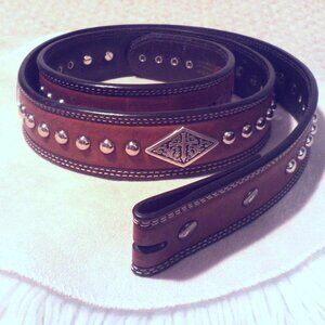 Ariat Studded Leather Belt Sz 40 – Y2K Boho Cowgirl Rodeo Faith Cross Southwest